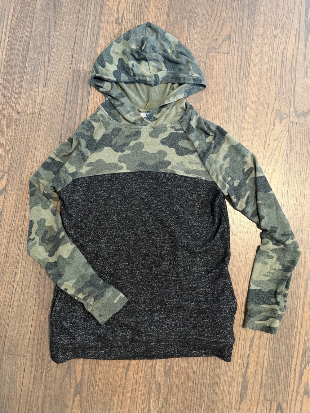 Camo Hooded Pullover with Black Marled Body